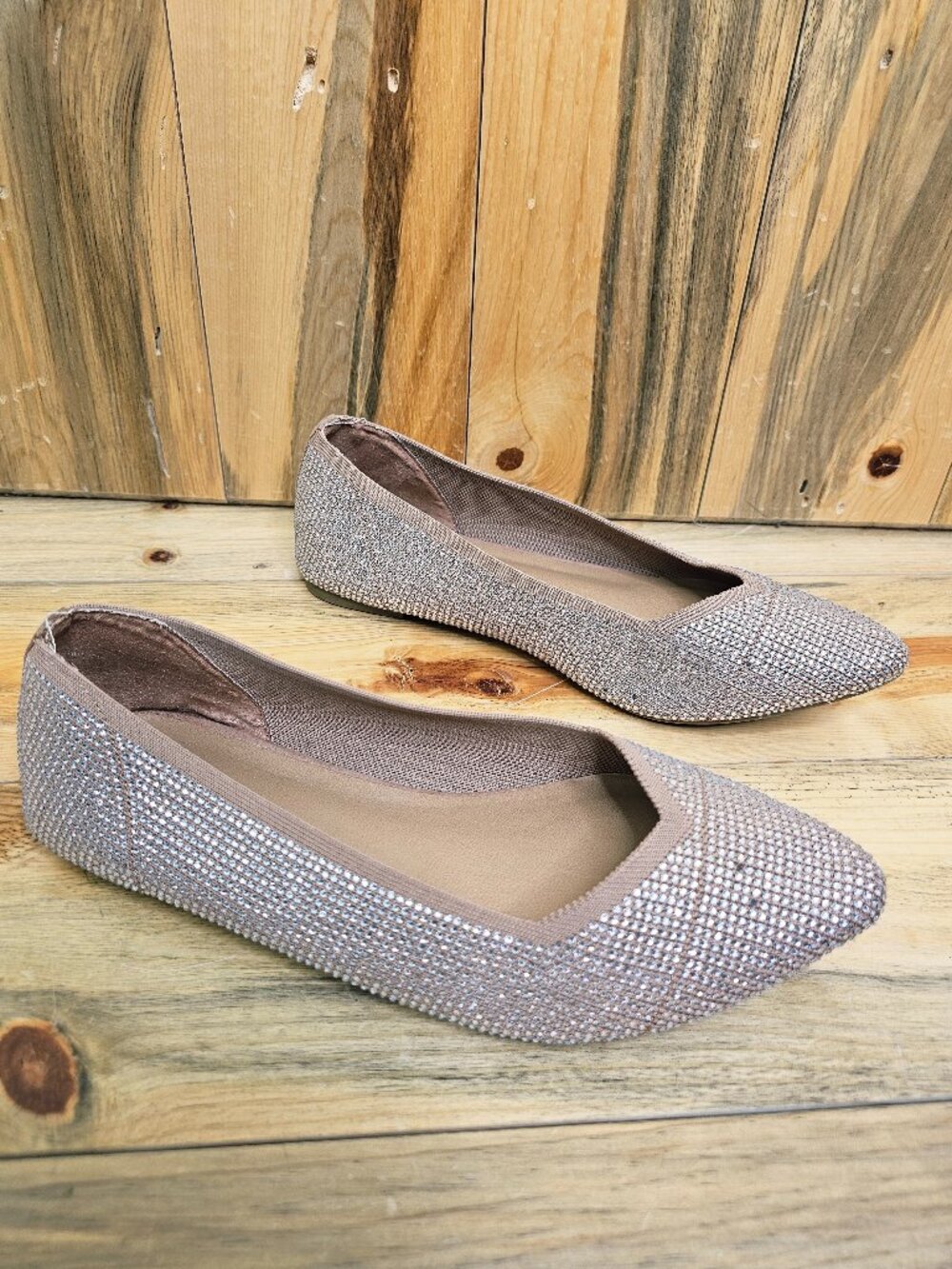 Torrid Rhinestone Point Toe Tan Flats Size 9.5 WIDE